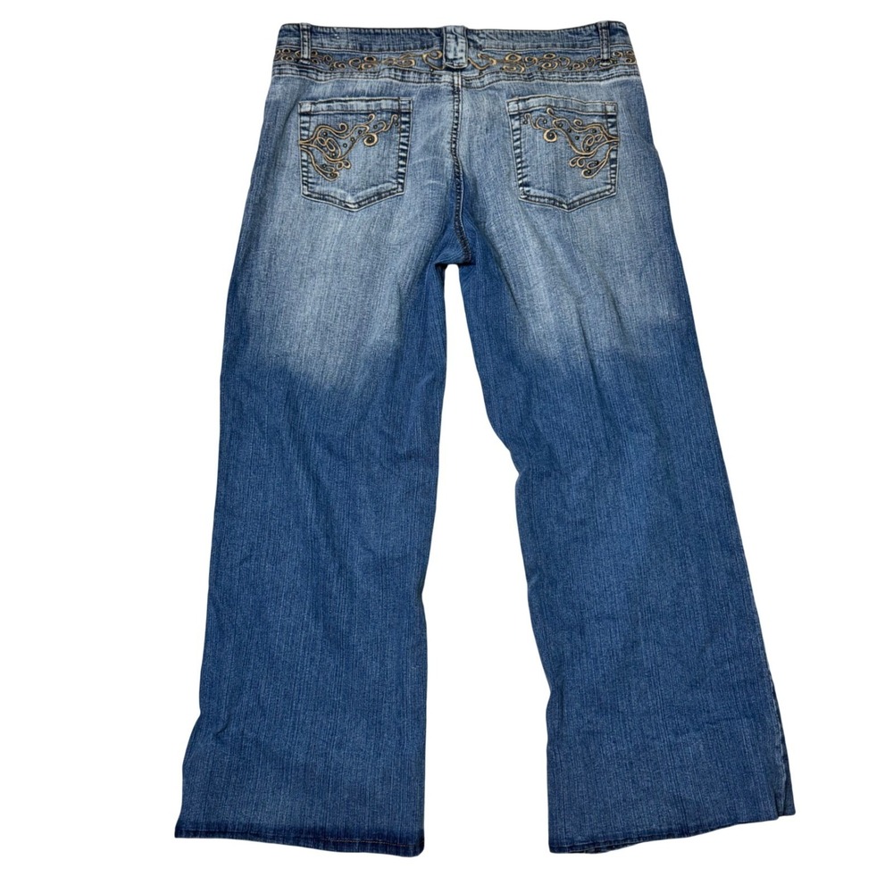 Y2K Apollo Jeans Wide Leg Size 13/14 Embroidered Western Two Tone Denim 2000s - Picture 3 of 8